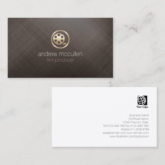Film Producer Film Reel Icon Geborsteld Goud Metaa Visitekaartje (Voorkant / Achterkant)