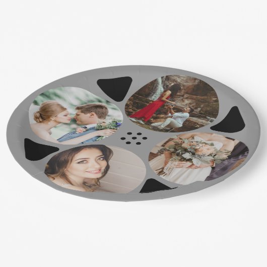 Film Reel Ronde Foto Bruiloft Papieren Bordje (Gekanteld)