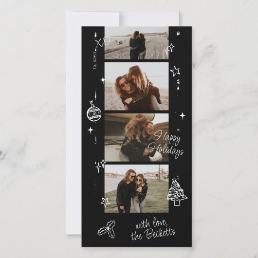 Film Strip Retro Christmas Doodle Feestdagenkaart (Voorkant)