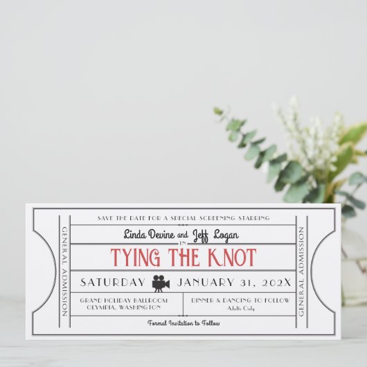  Film Ticket Save The Date Kaart (Staand voorkant)