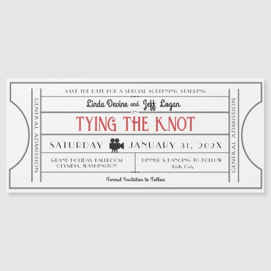  Film Ticket Save The Date Magnetische Uitnodiging (Voorkant)