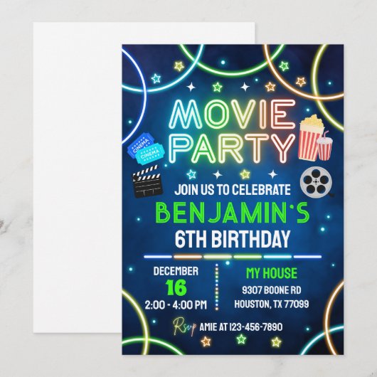 Film Verjaardag Uitnodiging, Film Kaart (Voorkant / Achterkant)