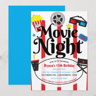 Film verjaardagsfeestje bioscoop evenement uitnodi kaart