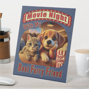 Filmavond - Beste harige vriend - Knuffelige kat & Reclamebord Met Voetstuk