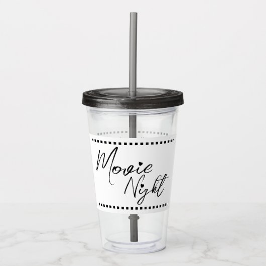 Filmavond gepersonaliseerde naam wit zwart acryl drinkbeker (Voorkant)