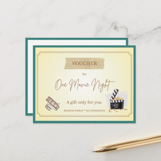 'Filmavond' Grappige Cadeaubon Briefkaart (Voorkant / Achterkant in situ)