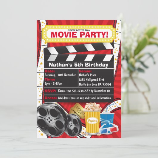 Filmavond Hollywood Klapper Verjaardag Kaart (Staand voorkant)