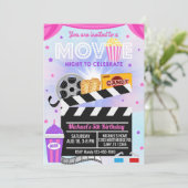 Filmavond-meisjesverjaardagsuitnodiging. Kaart (Staand voorkant)