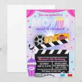 Filmavond-meisjesverjaardagsuitnodiging. Kaart (Voorkant / Achterkant)