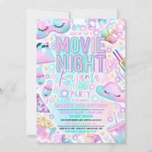 Filmavond Pajama Pastel Rainbow Verjaardagsfeest Kaart