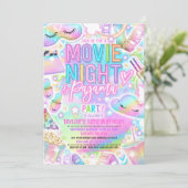 Filmavond Pajama Pastel Rainbow Verjaardagsfeest Kaart (Staand voorkant)