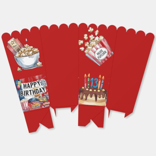 Filmavond Popcorn 13e verjaardagsfeest Bedankdoosjes (Ongevouwen)