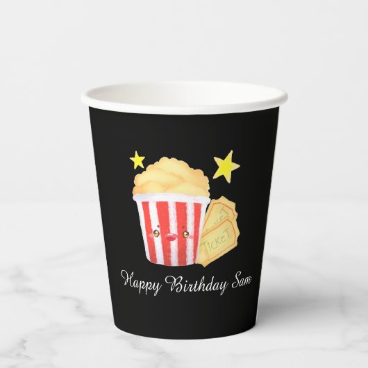 Filmavond Popcorn en tickets Papieren Bekers (Achterkant)