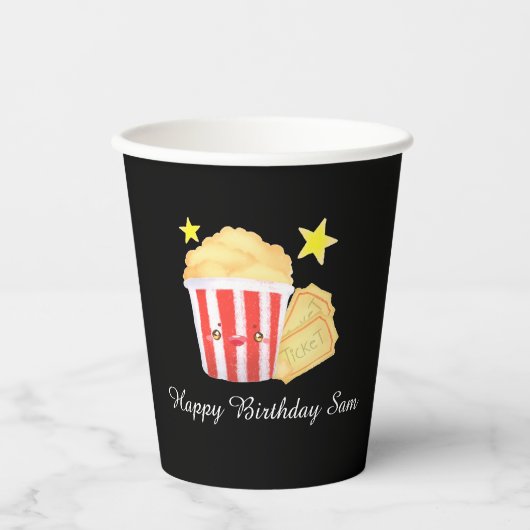 Filmavond Popcorn en tickets Papieren Bekers (Voorkant)