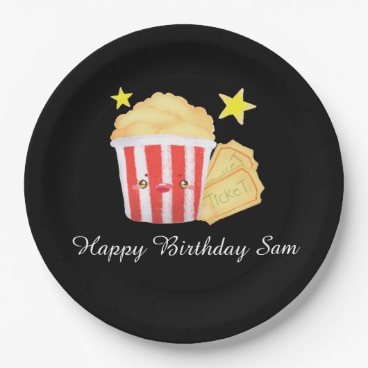 Filmavond Popcorn en tickets Papieren Bordje (Voorkant)