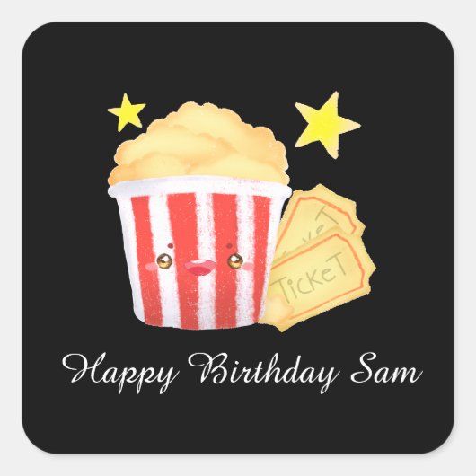 Filmavond Popcorn en tickets Vierkante Sticker (Voorkant)
