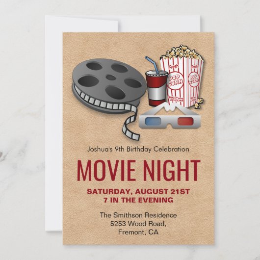 Filmavond Rood en beige Filmpartij Uitnodiging (Voorkant)