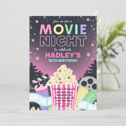 Filmavond uitnodiging | Film verjaardagsuitnodigin (Staand voorkant)
