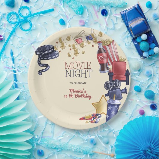Filmavond verjaardag voor kinderen papieren bordje (Feest)