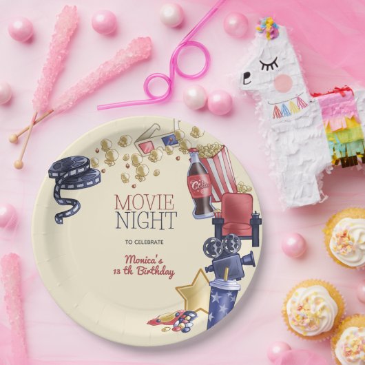Filmavond verjaardag voor kinderen papieren bordje (Feest)