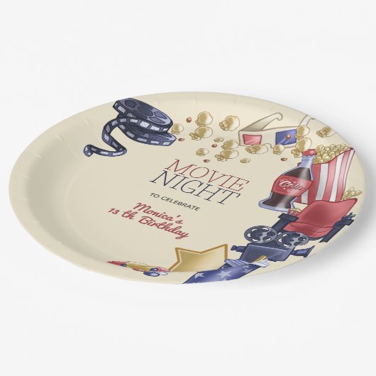 Filmavond verjaardag voor kinderen papieren bordje (Gekanteld)