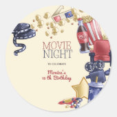 Filmavond verjaardag voor kinderen ronde sticker (Voorkant)