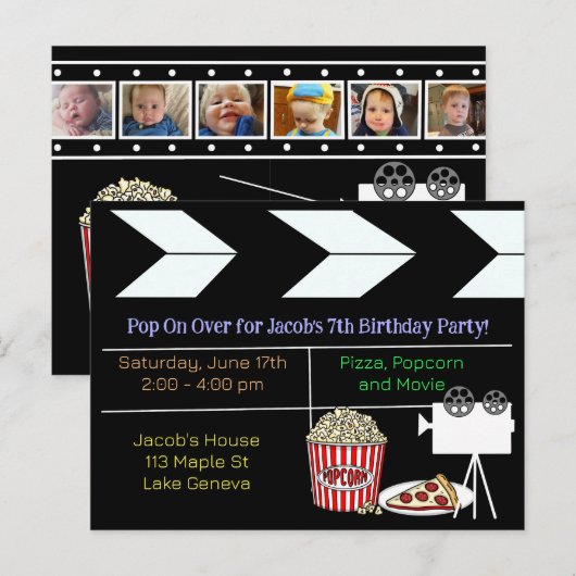Filmavond Verjaardagsfeest Uitnodiging (Voorkant / Achterkant)