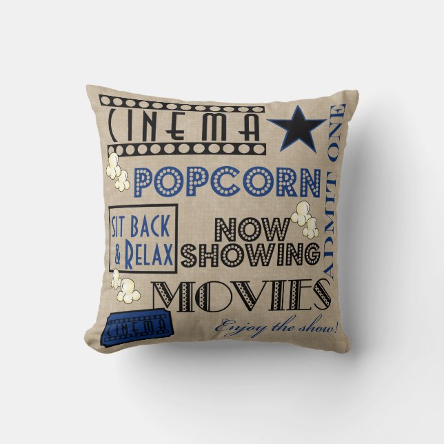 Filmbioscoop één kaartje Pillow-blue Kussen (Voorkant)