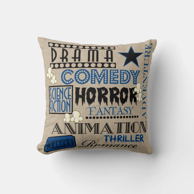 Filmbioscoop Genre kaartje Pillow-Dark blue Kussen (Voorkant)