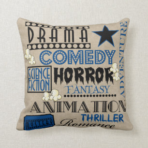 Filmbioscoop Genre kaartje Pillow-Dark blue Kussen
