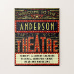 Filmbioscoop thuisbioscoop | Aangepaste naam Legpuzzel<br><div class="desc">Geniet in stijl van een familiefilmpje met deze originele theater/theaterpuzzel. Deze gepersonaliseerde puzzel is het perfecte geschenk voor elke filmbocht. Het belangrijkste kleurenschema is rood, goud en zwart. Alle tekst kan gepersonaliseerd zijn, behalve de woorden "welkom in het theater" en "theater". Het naamgebied wordt gemaakt om ongeveer 9 brieven te...</div>