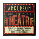 Filmbioscoop thuisbioscoop | Gepersonaliseerd Tegeltje<br><div class="desc">Geniet van een filmavond in stijl met dit originele theater/theatertegeldrink onderzetter. Dit gepersonaliseerde ontwerp is het perfecte ritzy accessoire voor elke filmkraan, gemaakt om eruit te zien als een retro-bioscoopmarkttent met faux lichten en veel vonken. Het belangrijkste kleurenschema is rood, goud en zwart. Alle tekst kan worden gepersonaliseerd behalve het...</div>