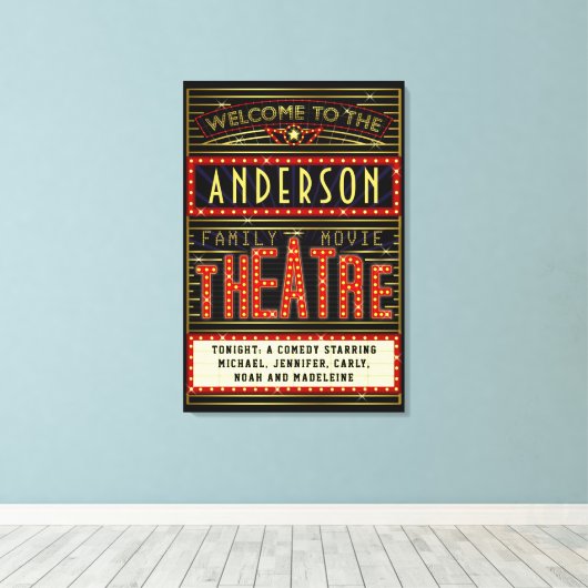 Filmbioscoop thuisbioscoop | Naam 24 x 36 Canvas Afdruk (Insitu (Houten vloer))