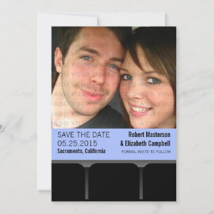 Filmbioscoopfoto Opslaan Datum uitnodiging, blauw Save The Date