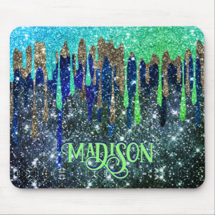 Filmblauw Glitter druppelt monogram Muismat