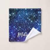 Filmblauw Glitter monogram Bad Handdoek (Wasdoekje)