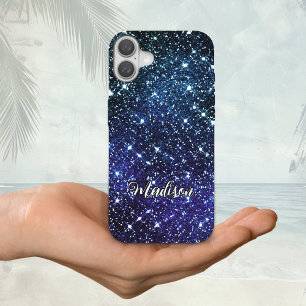 Filmblauw Glitter monogram iPhone 16 Hoesje