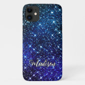 Filmblauw Glitter monogram Case-Mate iPhone Case (Achterkant)