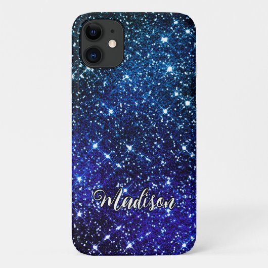 Filmblauw Glitter monogram Case-Mate iPhone Case (Achterkant)