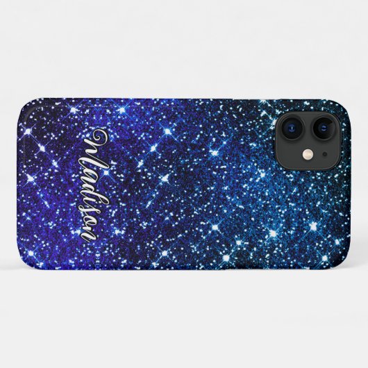 Filmblauw Glitter monogram Case-Mate iPhone Case (Achterkant (horizontaal))
