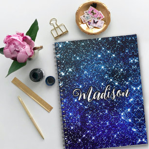 Filmblauw Glitter monogram Notitieboek