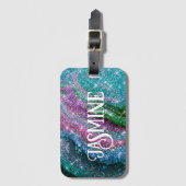 Filmblauw paars Glitter monogram Bagagelabel (Voorkant (verticaal))