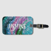 Filmblauw paars Glitter monogram Bagagelabel (Voorkant (horizontaal))