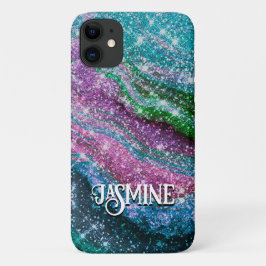 Filmblauw paars Glitter monogram Case-Mate iPhone Case