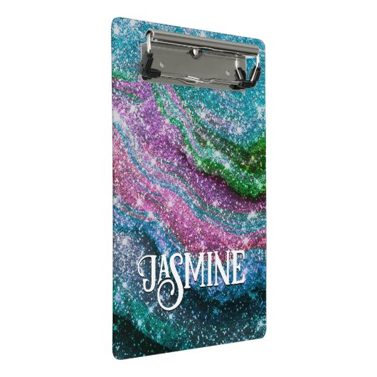 Filmblauw paars Glitter monogram Mini Klembord (Schuin)