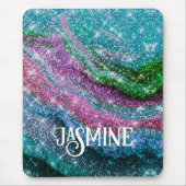 Filmblauw paars Glitter monogram Muismat (Voorkant)