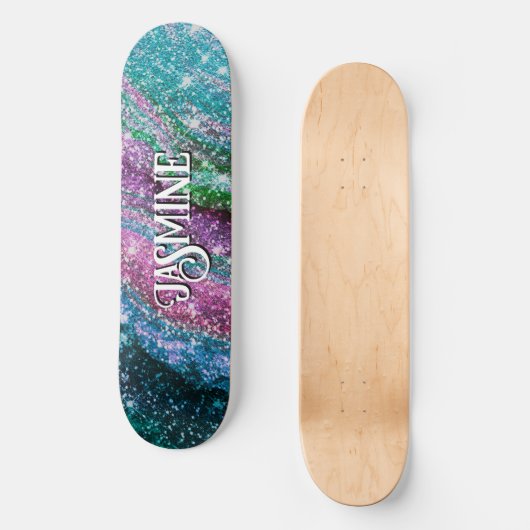 Filmblauw paars Glitter monogram Persoonlijk Skateboard (Voorkant)