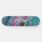 Filmblauw paars Glitter monogram Persoonlijk Skateboard (Horizontaal)