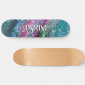 Filmblauw paars Glitter monogram Persoonlijk Skateboard (Horizontaal)