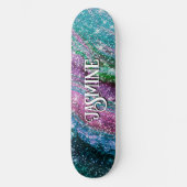 Filmblauw paars Glitter monogram Persoonlijk Skateboard (Voorkant)